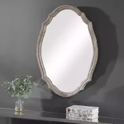 Natural Wood Distressed Curved Frame Mirror