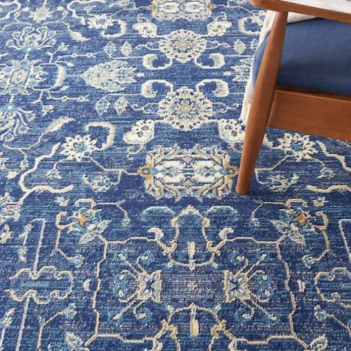 Navy and Beige Botanical Area Rug, 7x9