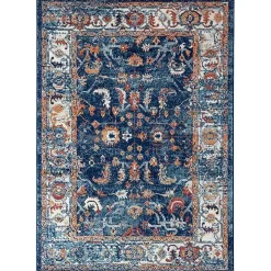 Navy Bordered Pattern Area Rug, 7x9