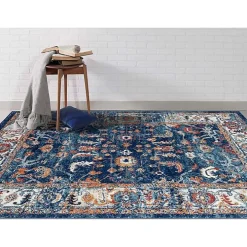 Navy Bordered Pattern Area Rug, 7x9