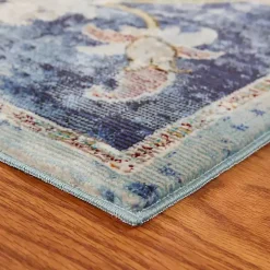 Navy Faded Floral Area Rug, 2x9