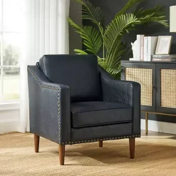 Navy Faux Leather Bonita Accent Chair