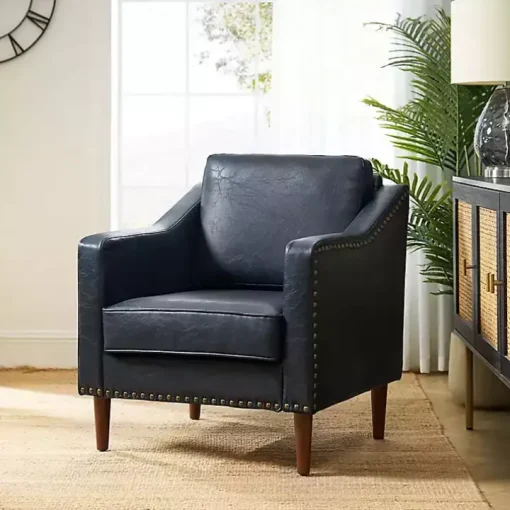 Navy Faux Leather Bonita Accent Chair