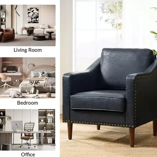 Navy Faux Leather Bonita Accent Chair