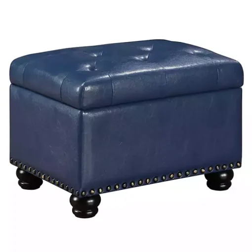Navy Faux Leather Jessy Storage Ottoman