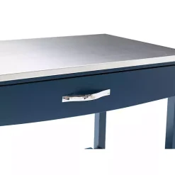 Navy Wood and Stainless Steel Top Kitchen Cart