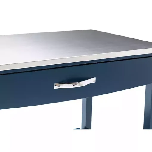 Navy Wood and Stainless Steel Top Kitchen Cart