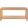 Newport Natural Wood and Rattan Bench with Shelf
