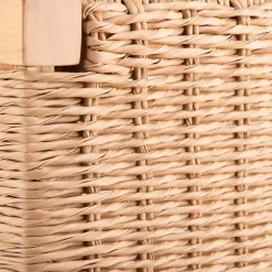 Newport Natural Wood and Rattan Bench with Shelf