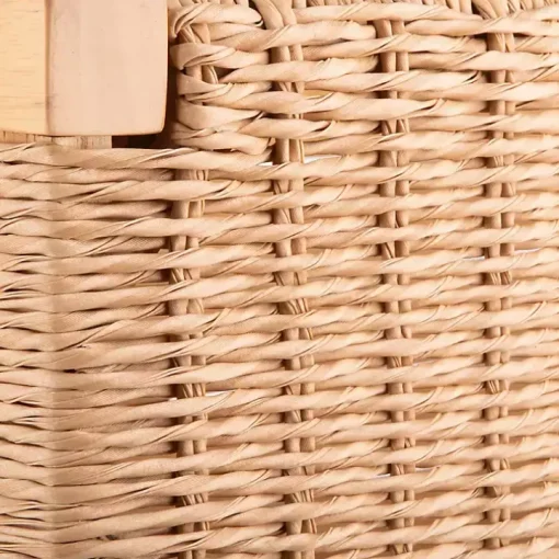 Newport Natural Wood and Rattan Bench with Shelf