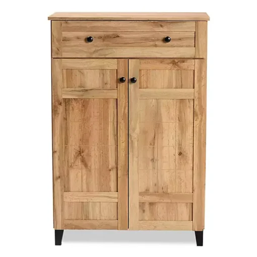 Oak 2-Door Grid Shoe Storage Cabinet