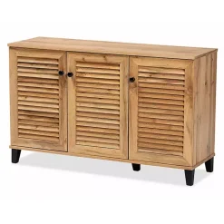 Oak 3-Door Slatted Shoe Storage Cabinet