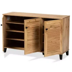 Oak 3-Door Slatted Shoe Storage Cabinet