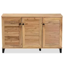 Oak 3-Door Slatted Shoe Storage Cabinet