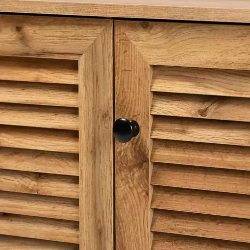Oak 3-Door Slatted Shoe Storage Cabinet