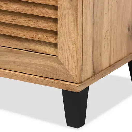 Oak 3-Door Slatted Shoe Storage Cabinet