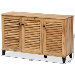 Oak 3-Door Slatted Shoe Storage Cabinet