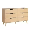 Oak Wood Simple Grooved Handle 6-Drawer Dresser