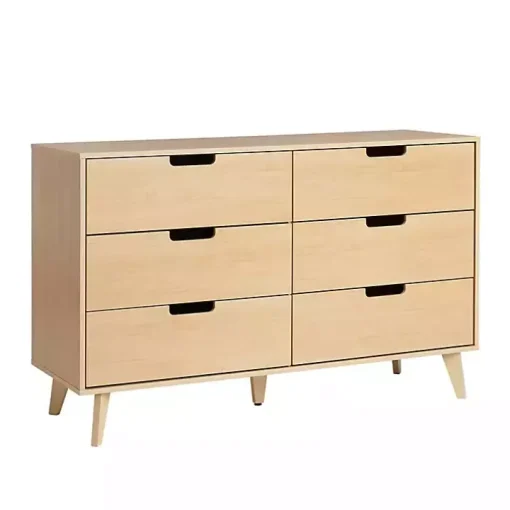Oak Wood Simple Grooved Handle 6-Drawer Dresser