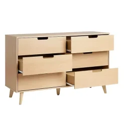 Oak Wood Simple Grooved Handle 6-Drawer Dresser