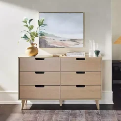 Oak Wood Simple Grooved Handle 6-Drawer Dresser