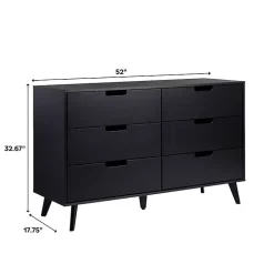 Oak Wood Simple Grooved Handle 6-Drawer Dresser