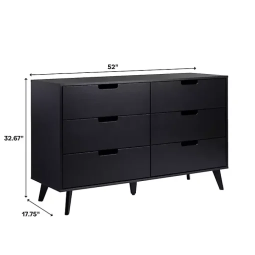 Oak Wood Simple Grooved Handle 6-Drawer Dresser