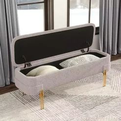 Oatmeal Shearling Upholstered Storage Bench