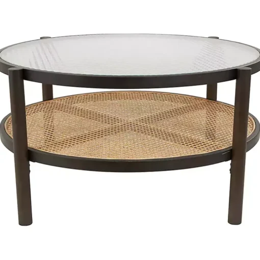 Rattan and Glass 2-Tier Coffee Table