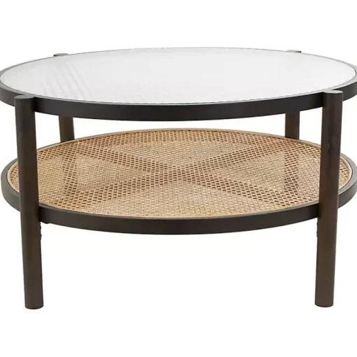 Rattan and Glass 2-Tier Coffee Table