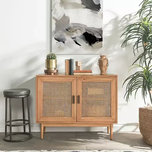 Reclaimed Pine and Woven Cane Cabinet