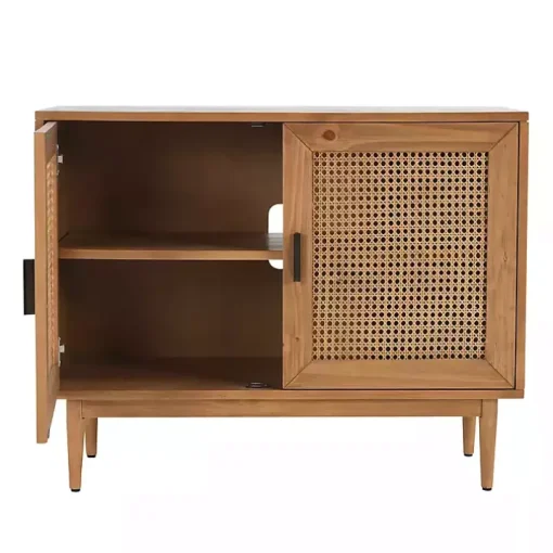 Reclaimed Pine and Woven Cane Cabinet