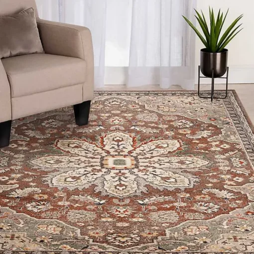 Red Vintage Medallion Leia Area Rug, 5x7