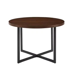 Round Brown and Black X Base Dining Table