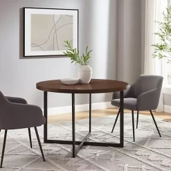 Round Brown and Black X Base Dining Table