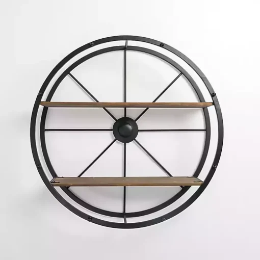 Round Wagon Wheel Wall Shelf