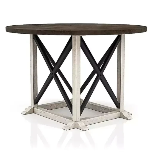 Rustic White & Oak Wood Round Dining Table
