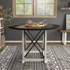 Rustic White & Oak Wood Round Dining Table