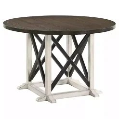 Rustic White & Oak Wood Round Dining Table