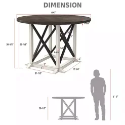 Rustic White & Oak Wood Round Dining Table