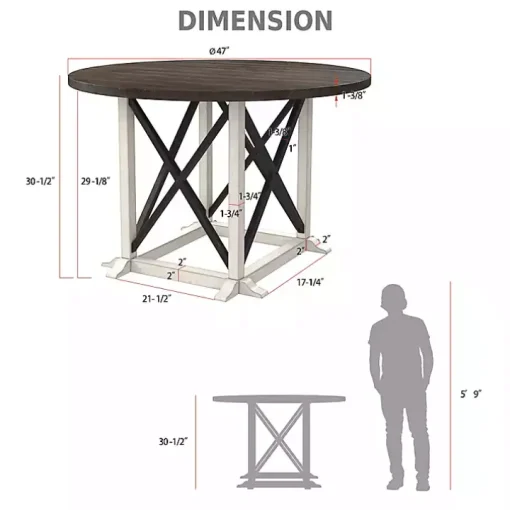 Rustic White & Oak Wood Round Dining Table