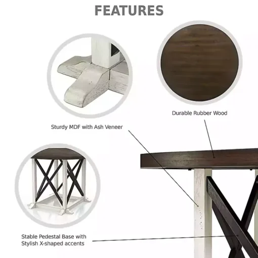 Rustic White & Oak Wood Round Dining Table