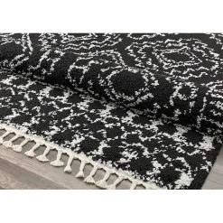 Sable Black and White Moon Area Rug, 5x7