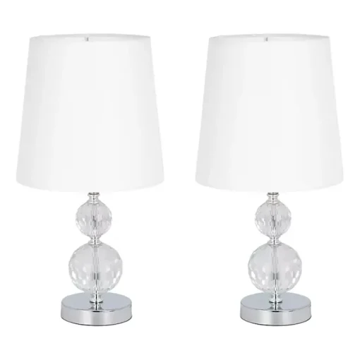 Silver Crystal Orb Table Lamps, Set of 2