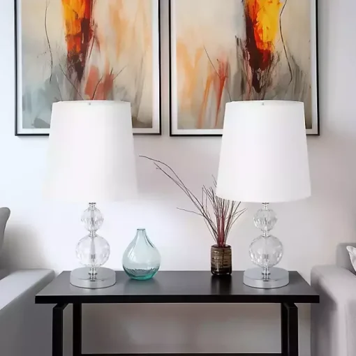 Silver Crystal Orb Table Lamps, Set of 2