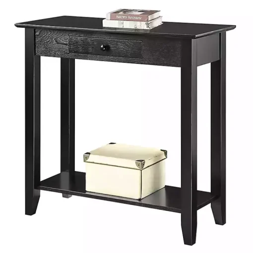 Slim Black Single Drawer Console Table