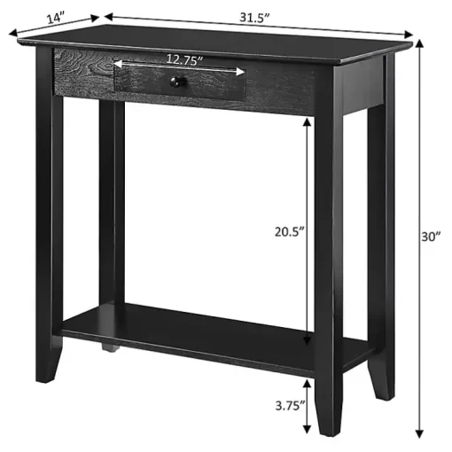 Slim Black Single Drawer Console Table