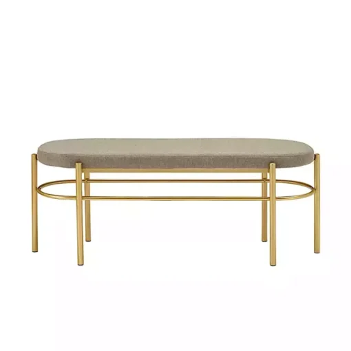 Taupe Upholstered Gold Metal Leg Bench