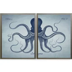 Vintage Split Octopus Framed Art Prints, Set of 2