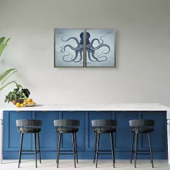 Vintage Split Octopus Framed Art Prints, Set of 2